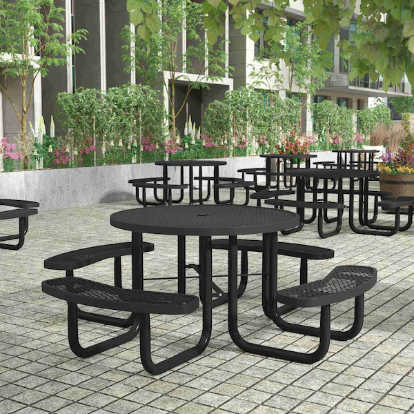 Flash Furniture Round Picnic Table, Black, Metal, 82.5 in L SLF-EMR46-H60L-BK-GG - main